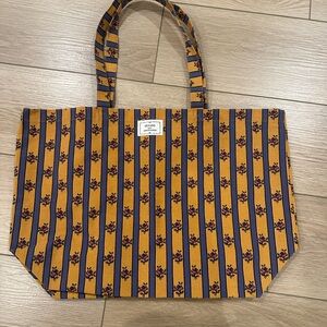 Stylish Striped Tote Bag with Floral Accents